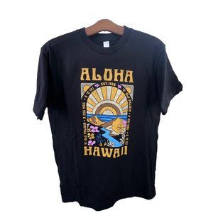 Aloha Hawaii Graphic Tee Womens M Crewneck Short Sleeve Pullover Black Cotton